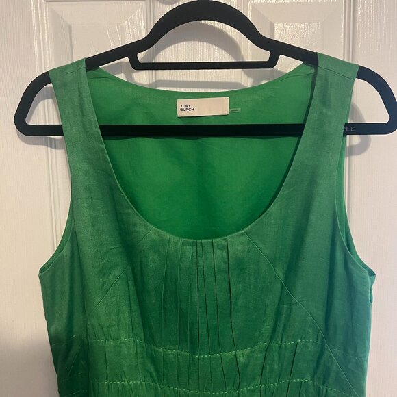 Tory Burch Pleated Midi Dress in Linen - Picture 11 of 12